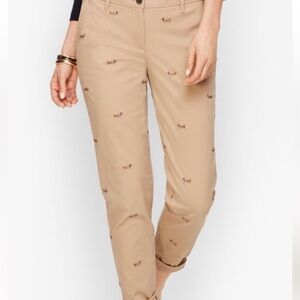 Talbots Girlfriend Chino Cropped Ankle Pants French Dachshund Embroider Size 14
